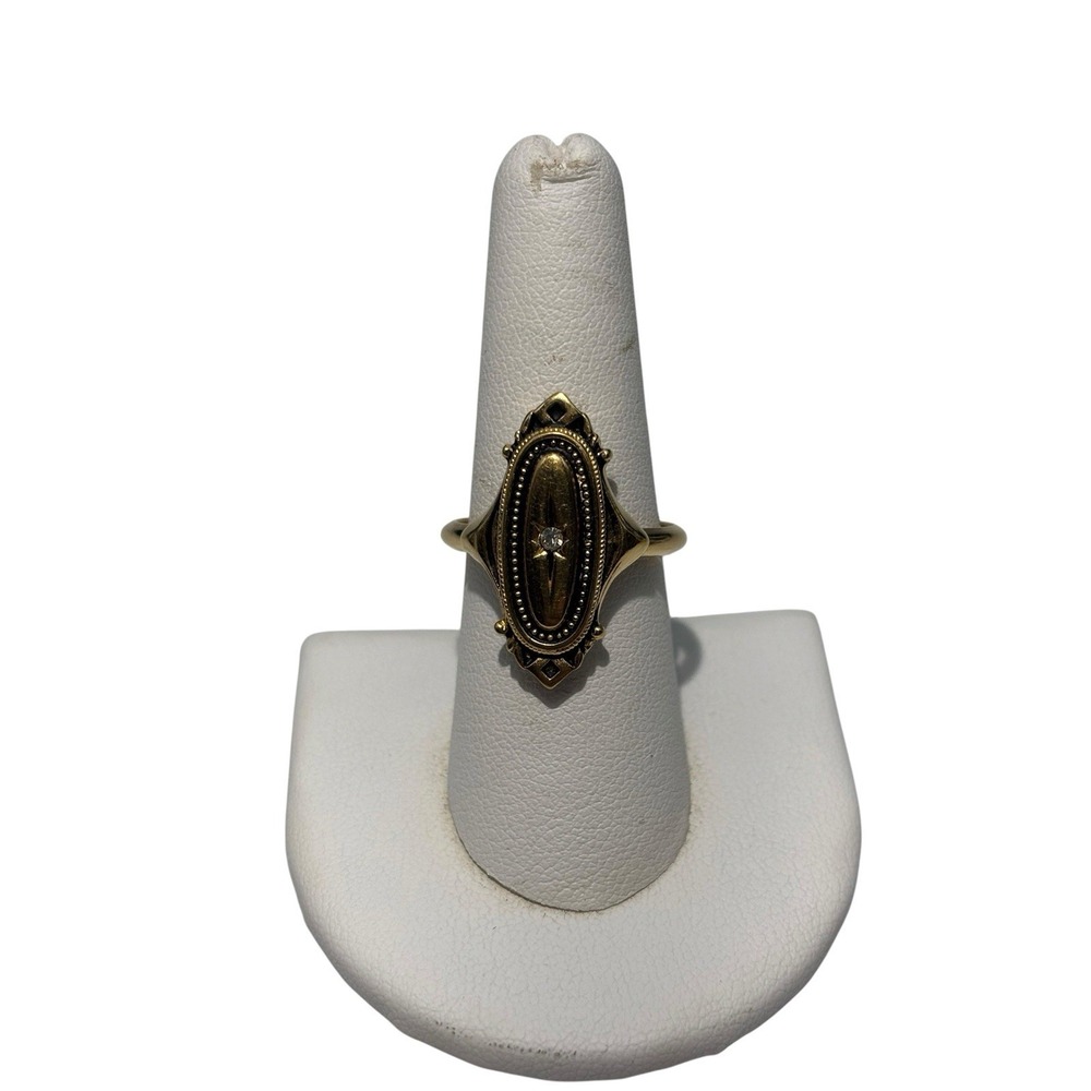 Vintage Signed Avon Gold Tone 1976 Rhinestone Kensington Victorian Size 8.5 Ring